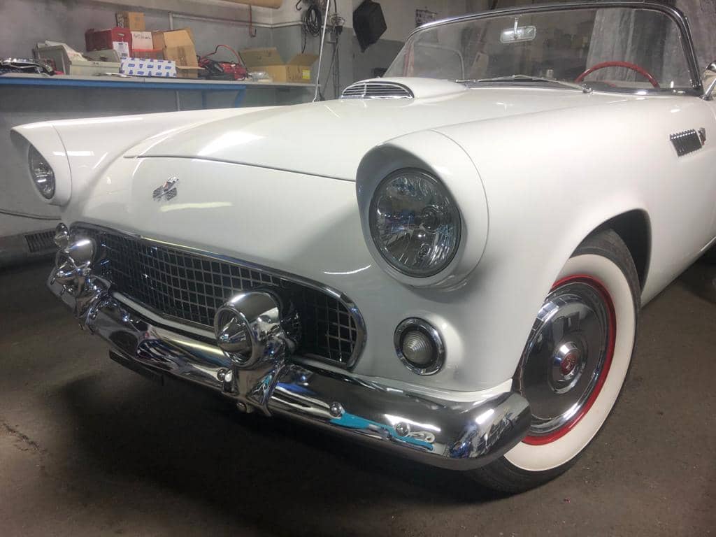 ford thunderbird t bird 1955 roadster restaurierung weiss letzte prüfung vor übergabe