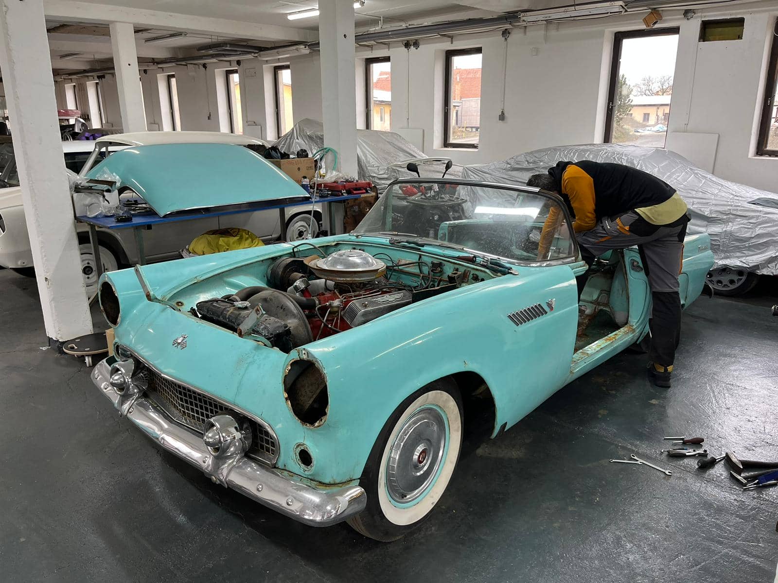 ford thunderbird t bird 1955 restauration turquoise demontage anbauteile